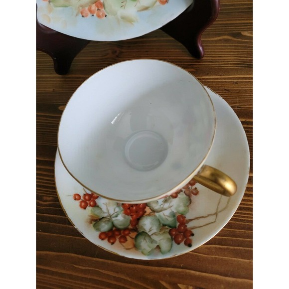 Silesia Germany Porcelain Hand Painted gooseberries Trio set - Picture 3 of 7